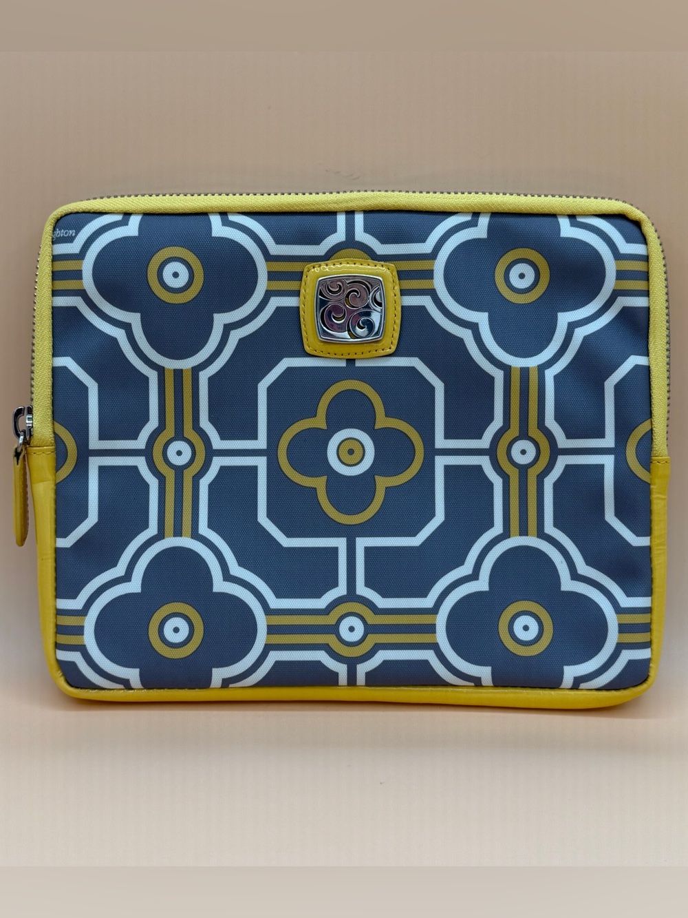 Brighton Tablet Case Gray Yellow Retired Zip Case 11 x 9 "Deen" Collection EUC